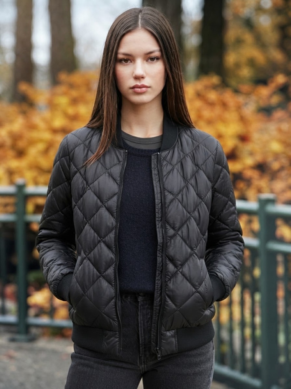 TNA Aritzia League Bomber Jacket Medium Black packable pouch